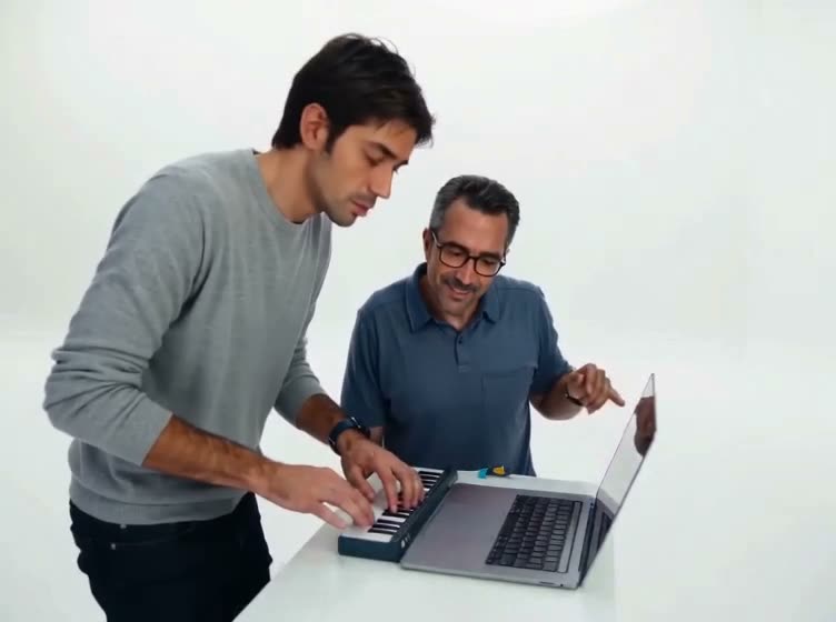 A still from a video made with our generator: two AI characters, no footage from the original