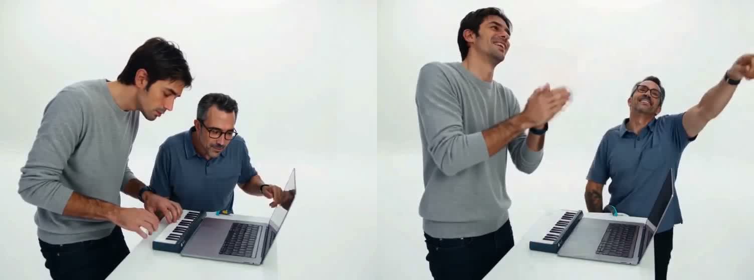 Two stills from our generator showing the keyboard player on the left and the instructor on the right